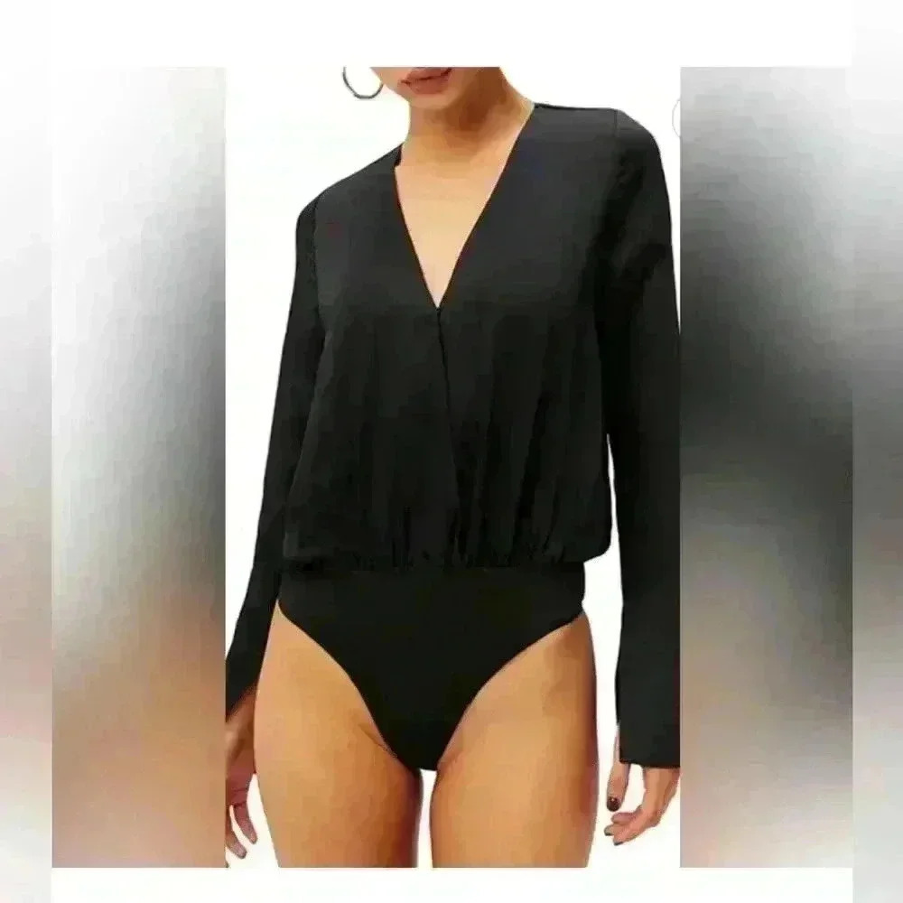 Good American Satin Wrap Bodysuit Black Size XS - Picture 2 of 8